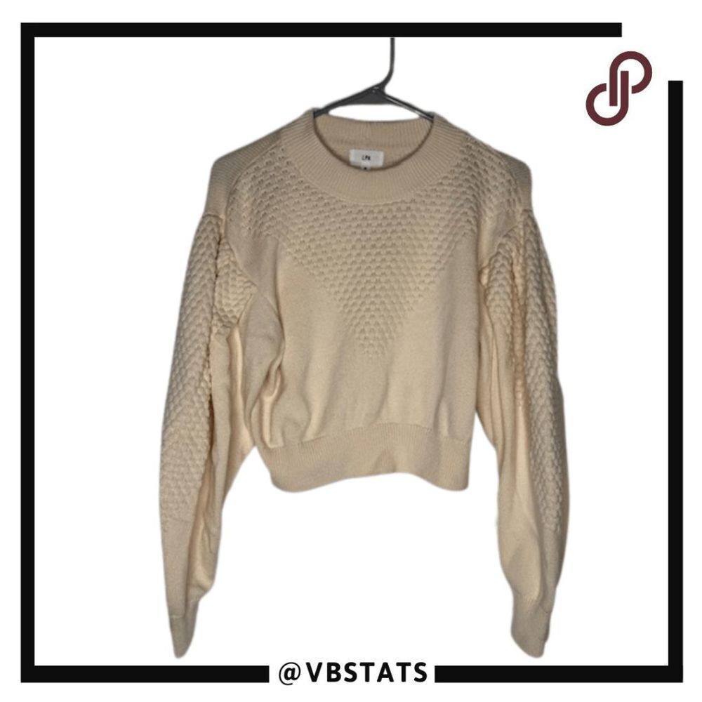 LPA‎ Women's Textured Knit Balloon Sleeve Boxy Cropped Sweater Cream Medium